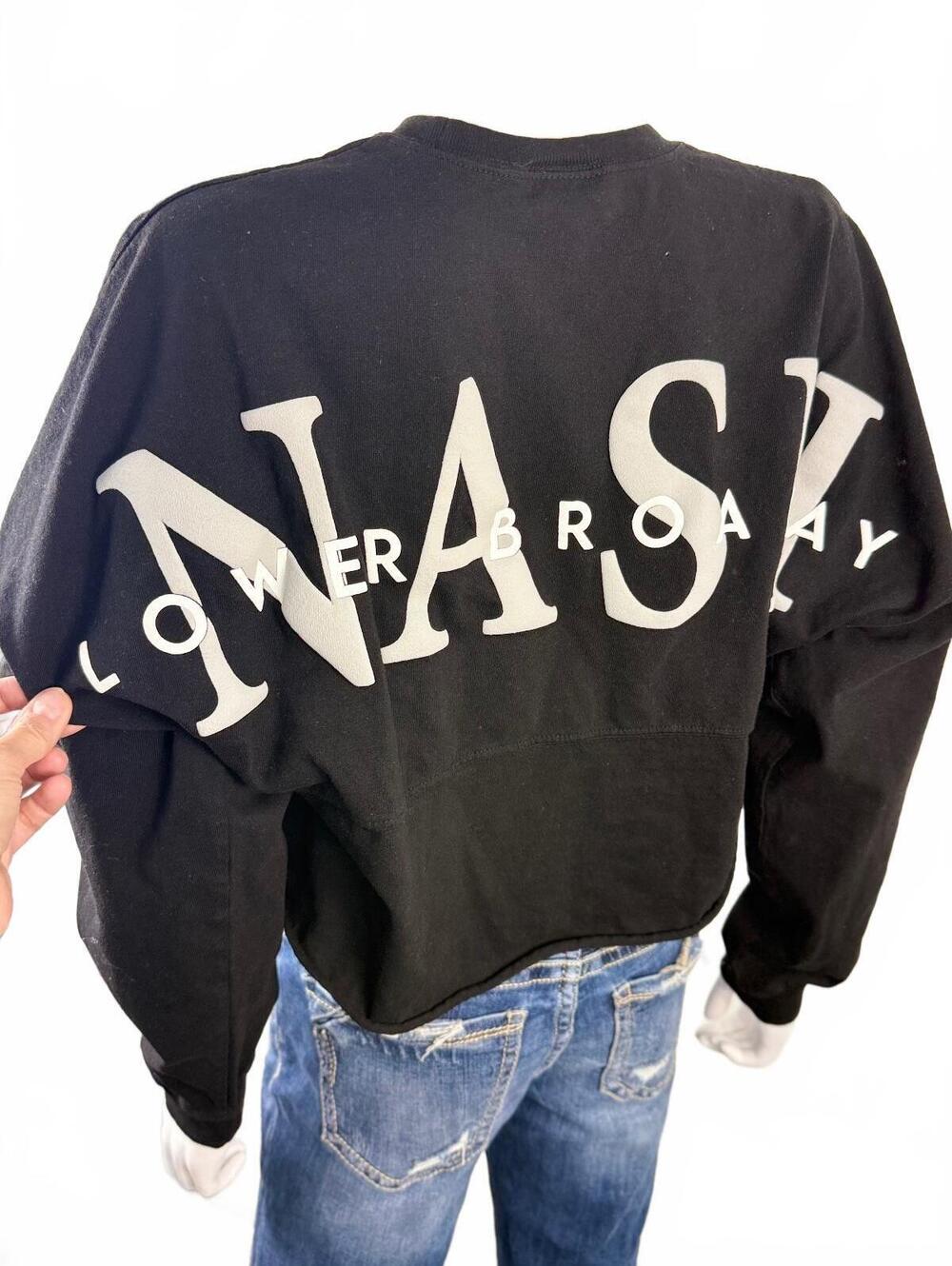 Spirit Jersey Black Crop Sweatshirt with Large Back Print Size M